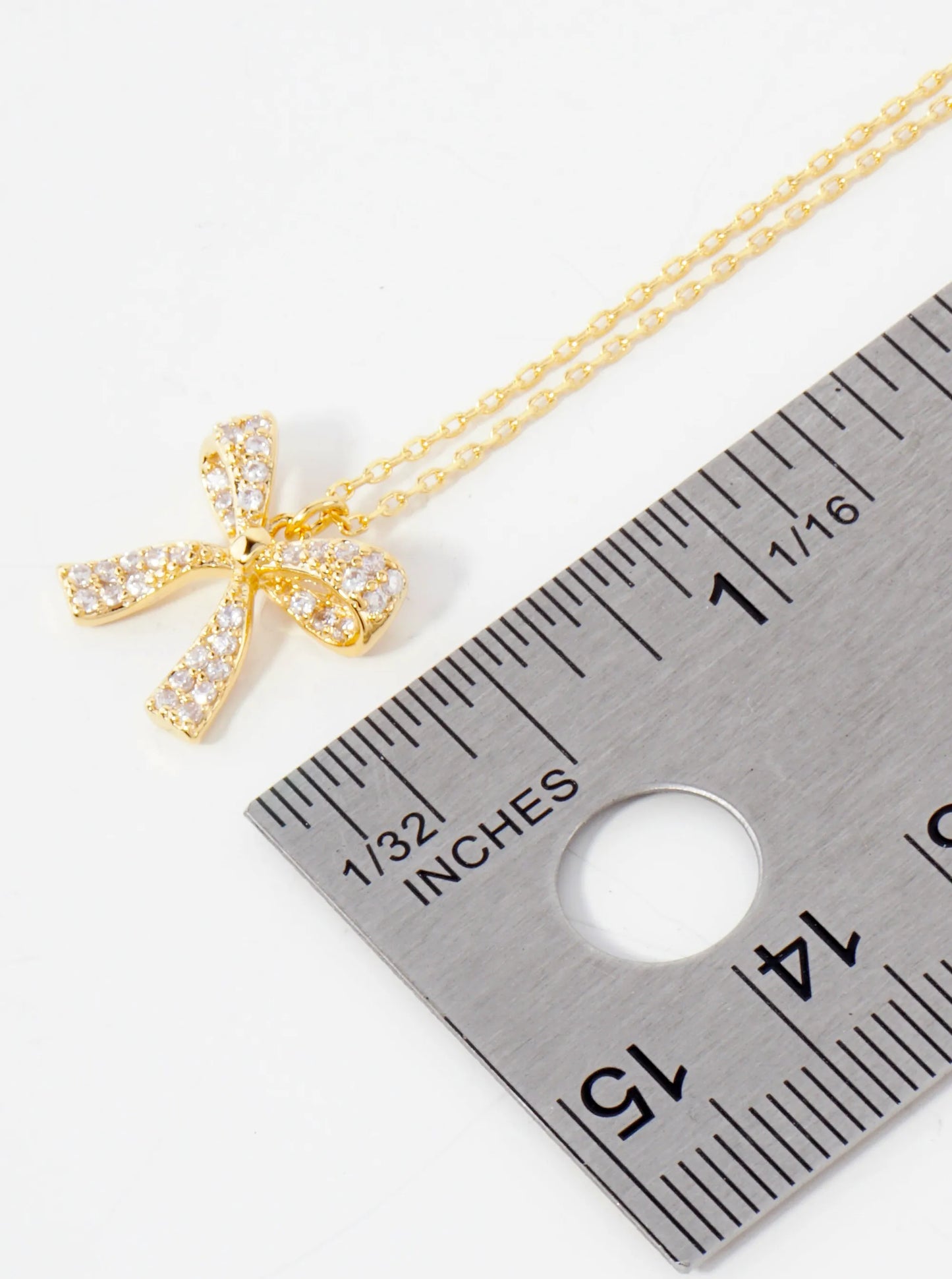 Pave-Set Cubic-Zirconia Bow Pendant Hypoallergenic 18K-Gold-Dipped Necklace