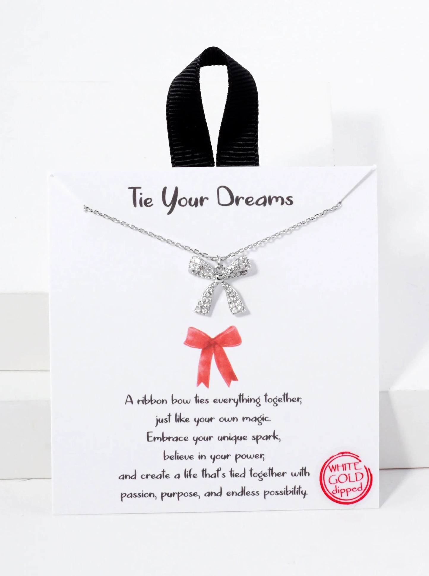 Pave-Set Cubic-Zirconia Bow Pendant Hypoallergenic 18K-Gold-Dipped Necklace