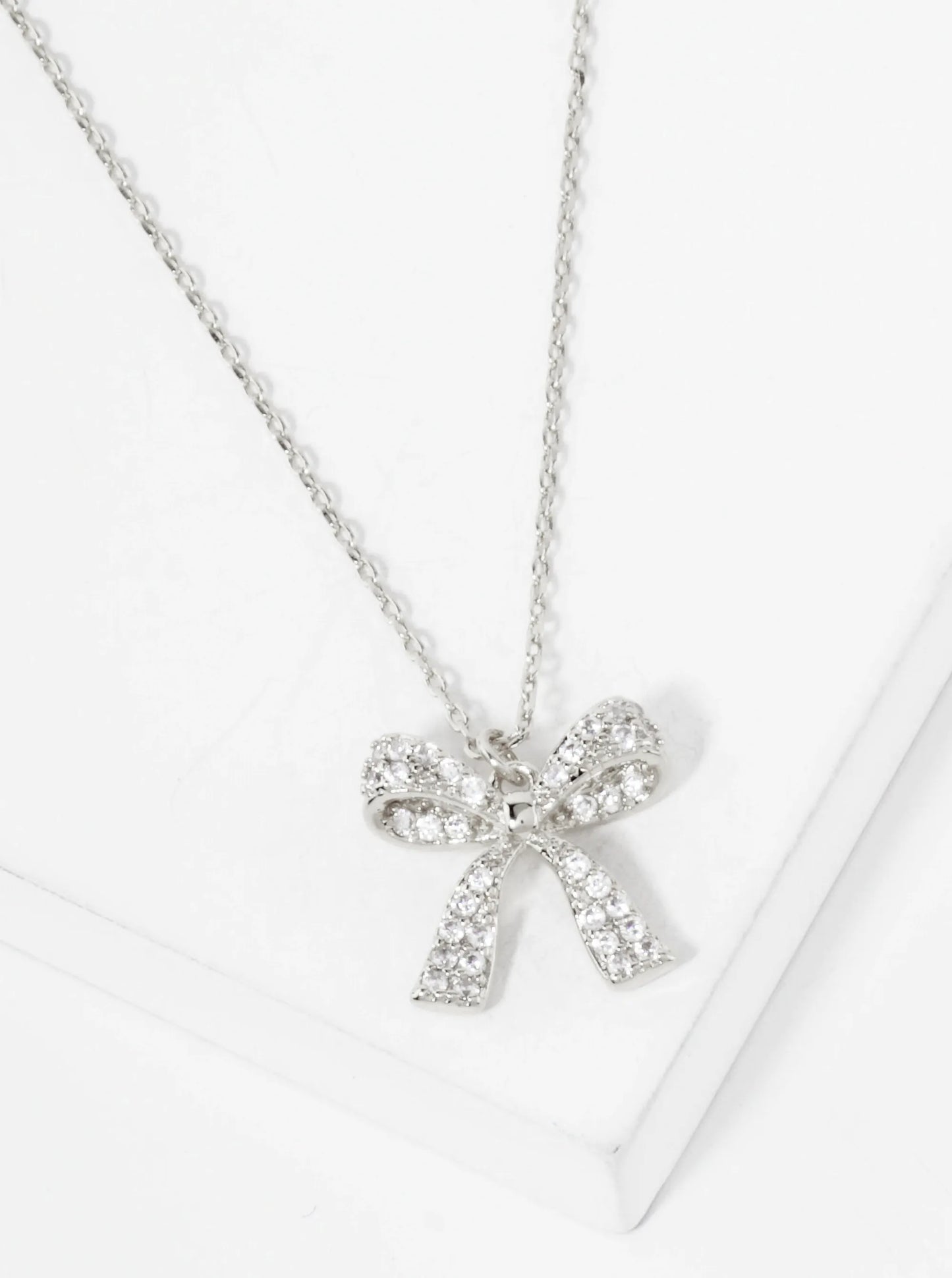 Pave-Set Cubic-Zirconia Bow Pendant Hypoallergenic 18K-Gold-Dipped Necklace