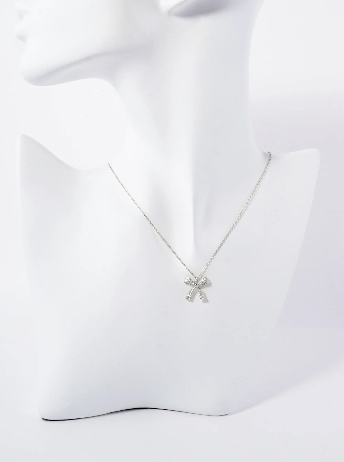 Pave-Set Cubic-Zirconia Bow Pendant Hypoallergenic 18K-Gold-Dipped Necklace