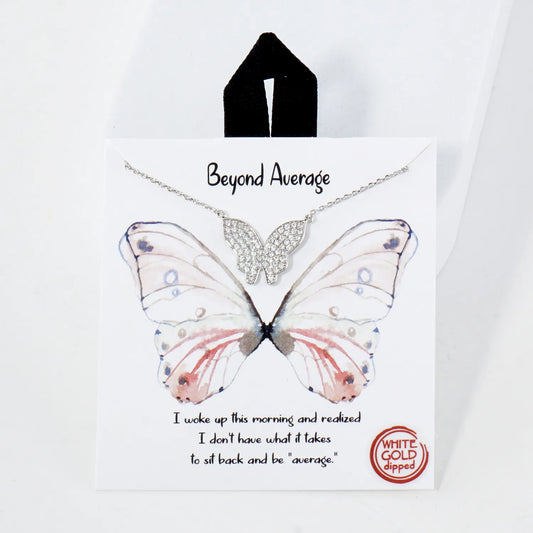 Pave Set Cubic-Zirconia Butterfly Pendant 18K-Gold-Dipped Necklace