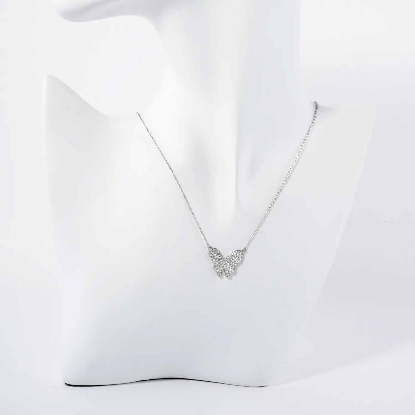 Pave Set Cubic-Zirconia Butterfly Pendant 18K-Gold-Dipped Necklace