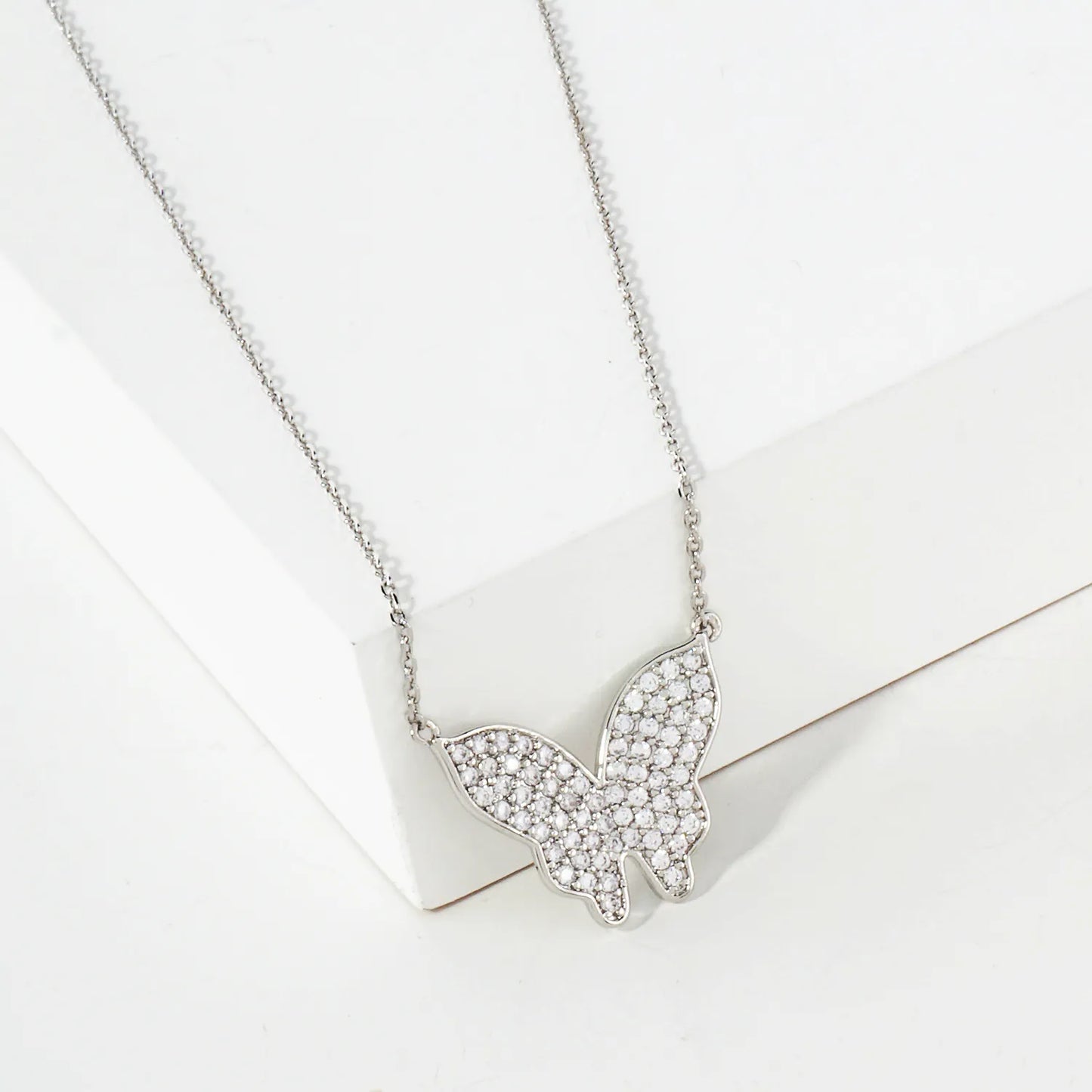 Pave Set Cubic-Zirconia Butterfly Pendant 18K-Gold-Dipped Necklace