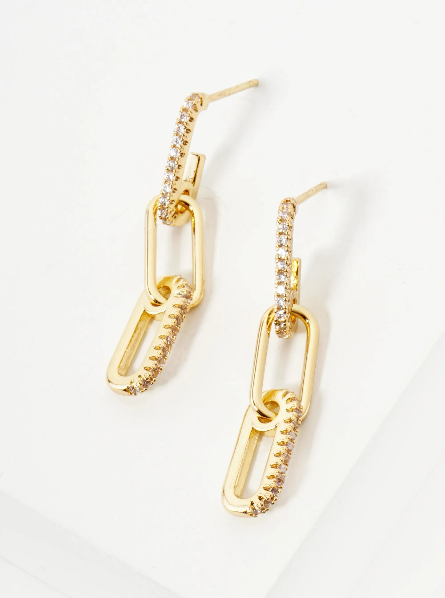 Pave-Set Cubic-Zirconia Chain Drop Delicate 14K-Gold-Dipped Brass Earrings