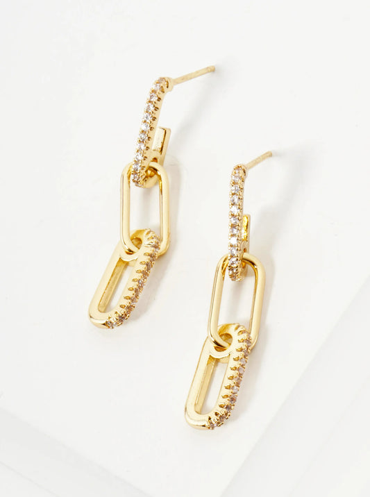 Pave-Set Cubic-Zirconia Chain Drop Delicate 14K-Gold-Dipped Brass Earrings