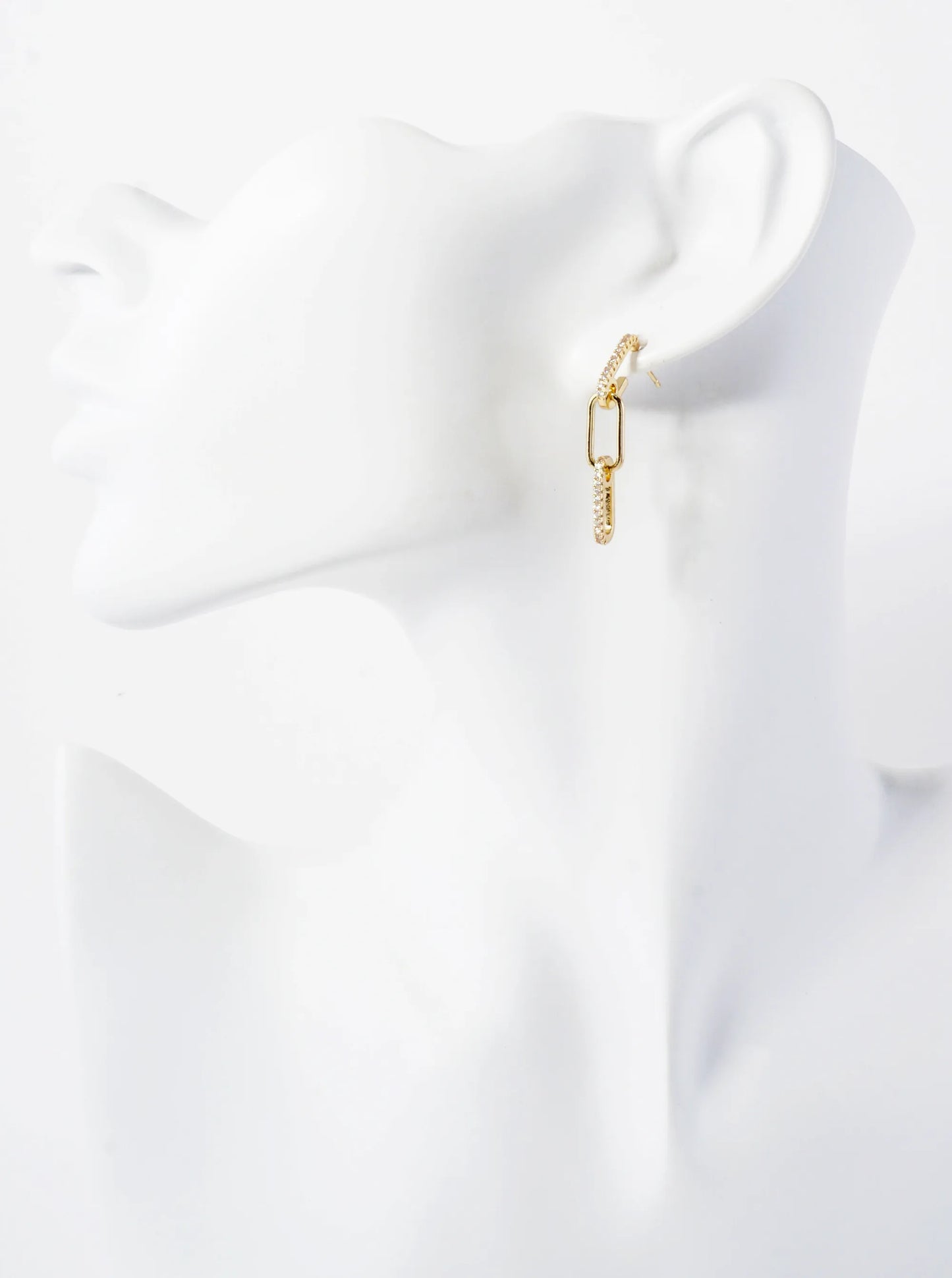 Pave-Set Cubic-Zirconia Chain Drop Delicate 14K-Gold-Dipped Brass Earrings