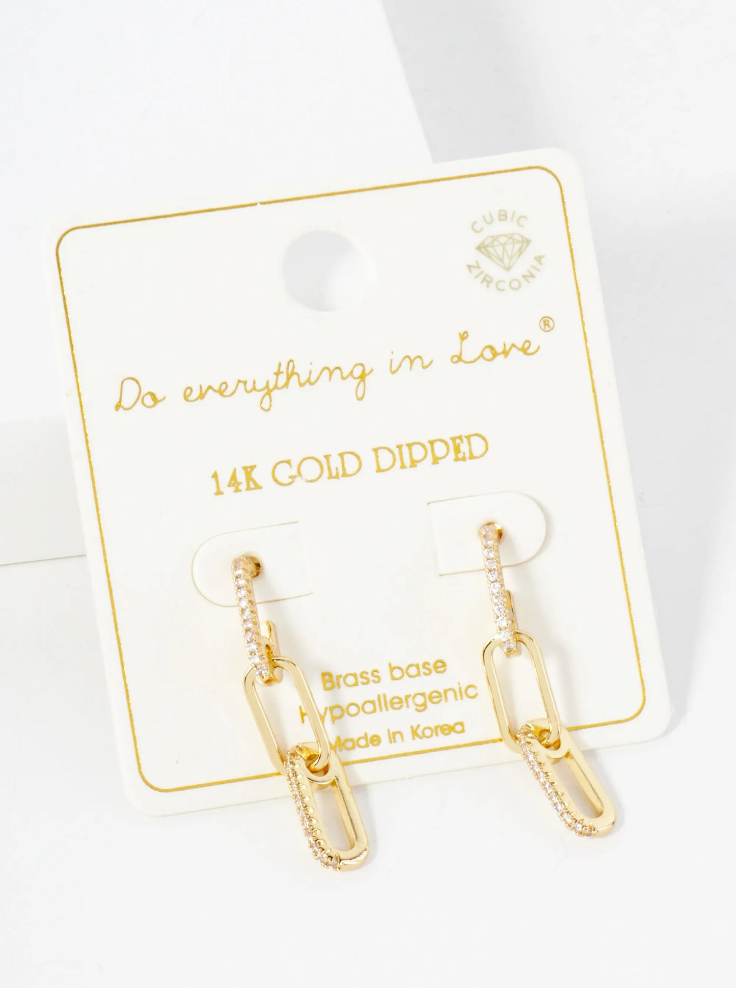 Pave-Set Cubic-Zirconia Chain Drop Delicate 14K-Gold-Dipped Brass Earrings