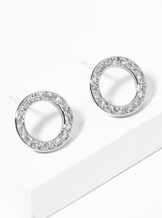 Pave-Set Cubic-Zirconia Circle 18K-Gold-Dipped Brass Stud Earrings
