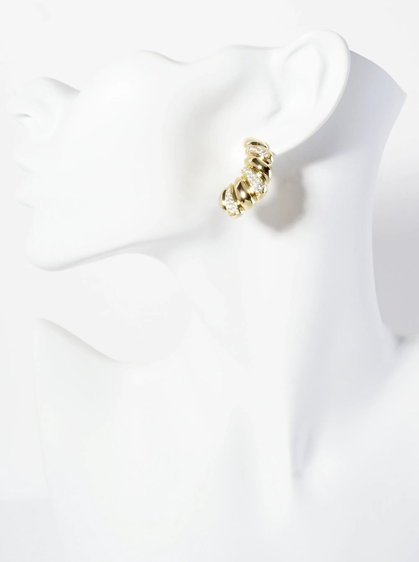 Pave-Set Cubic-Zirconia Croissant-Shaped 18K-Gold-Dipped Post Earrings