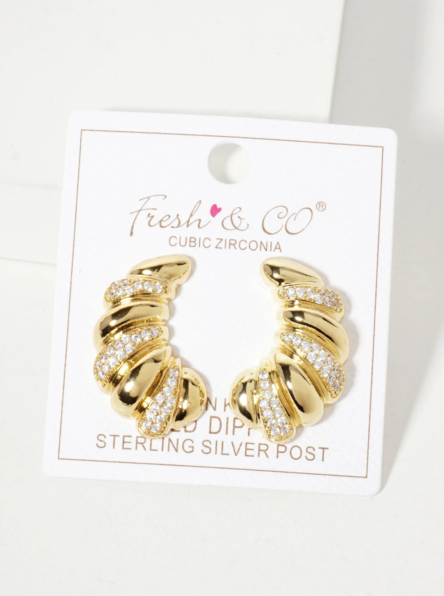 Pave-Set Cubic-Zirconia Croissant-Shaped 18K-Gold-Dipped Post Earrings