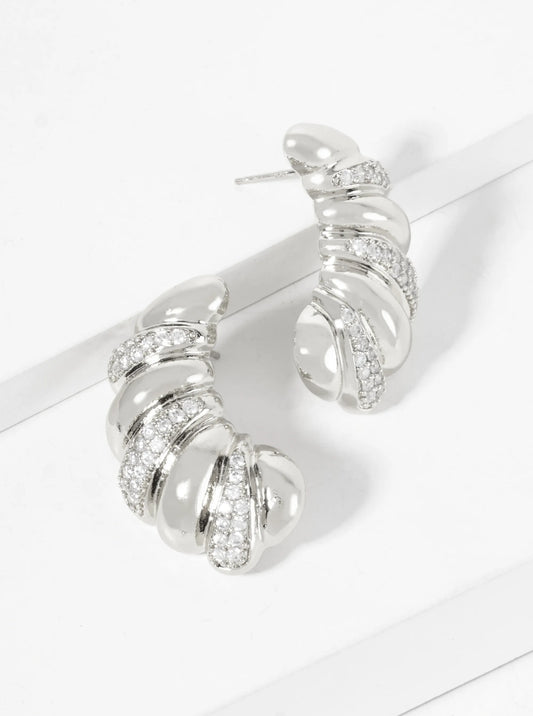Pave-Set Cubic-Zirconia Croissant-Shaped 18K-Gold-Dipped Post Earrings