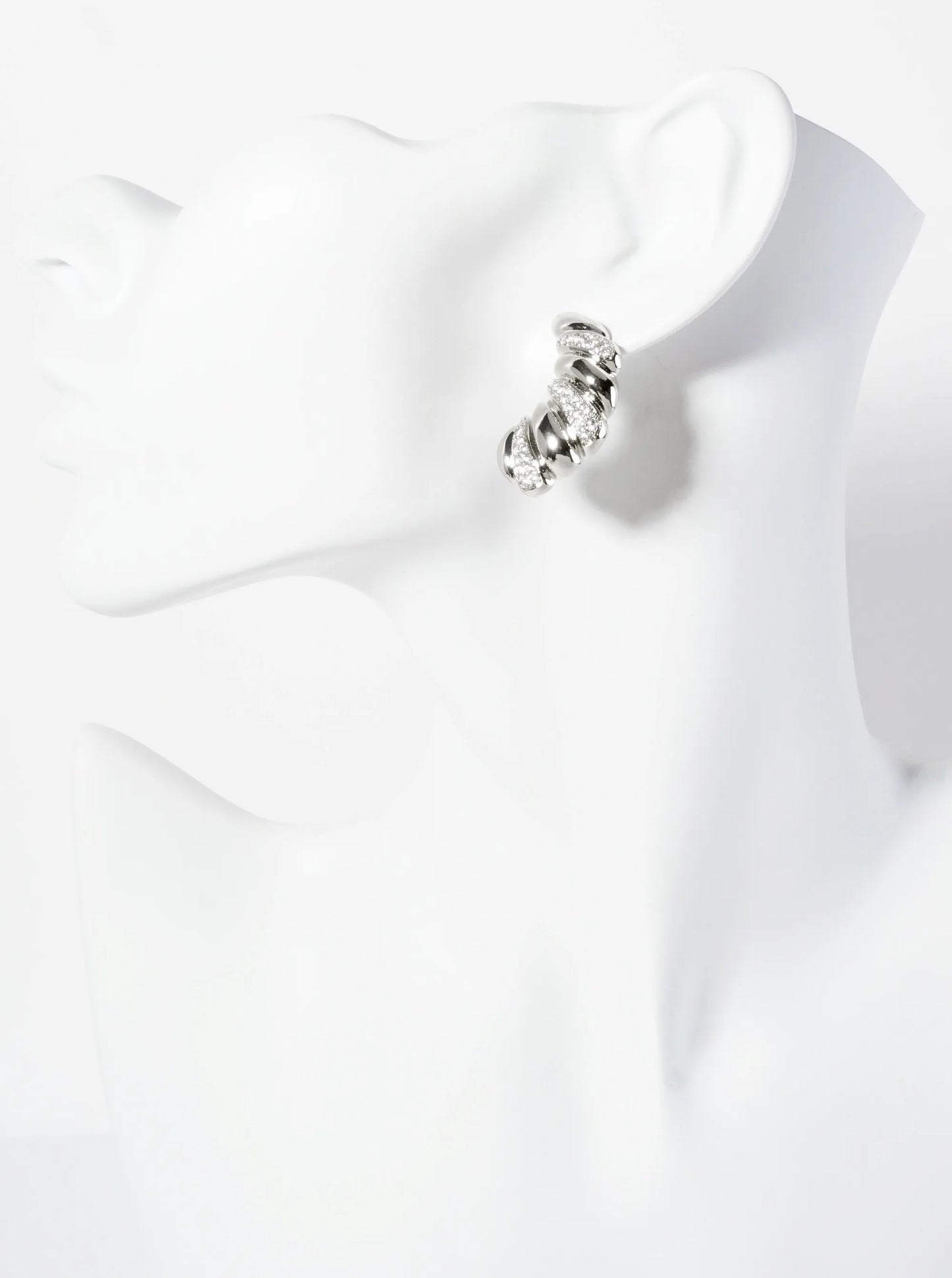 Pave-Set Cubic-Zirconia Croissant-Shaped 18K-Gold-Dipped Post Earrings