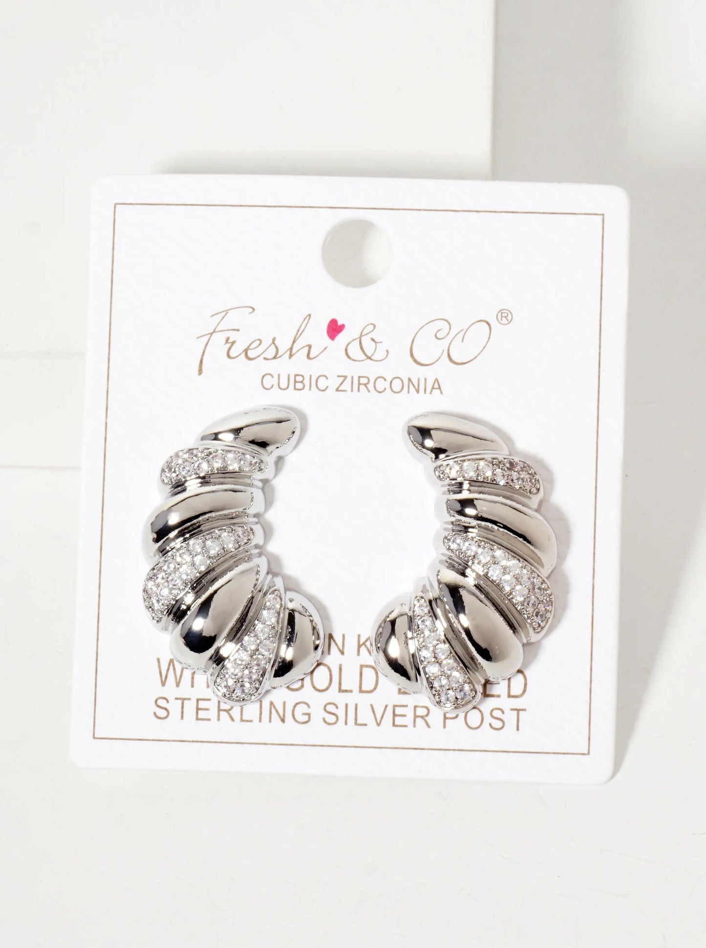 Pave-Set Cubic-Zirconia Croissant-Shaped 18K-Gold-Dipped Post Earrings