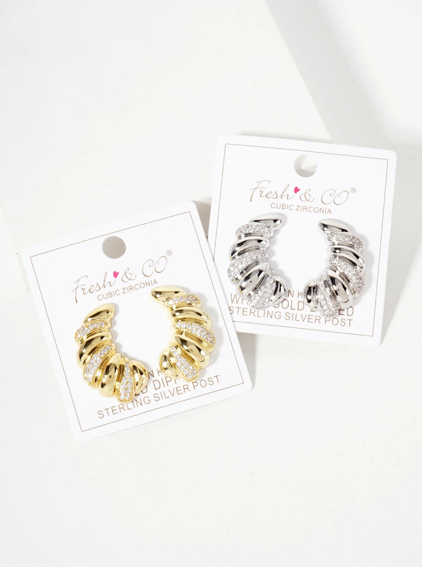 Pave-Set Cubic-Zirconia Croissant-Shaped 18K-Gold-Dipped Post Earrings