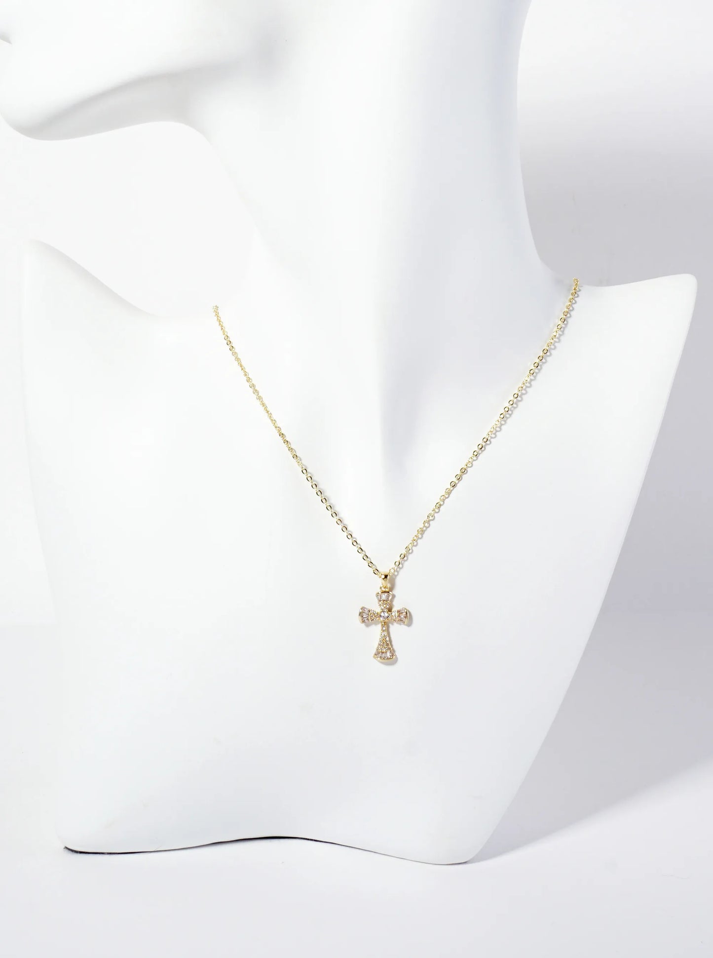 Pave-Set Cubic-Zirconia Cross Pendant 18K-Gold-Dipped Brass Necklace