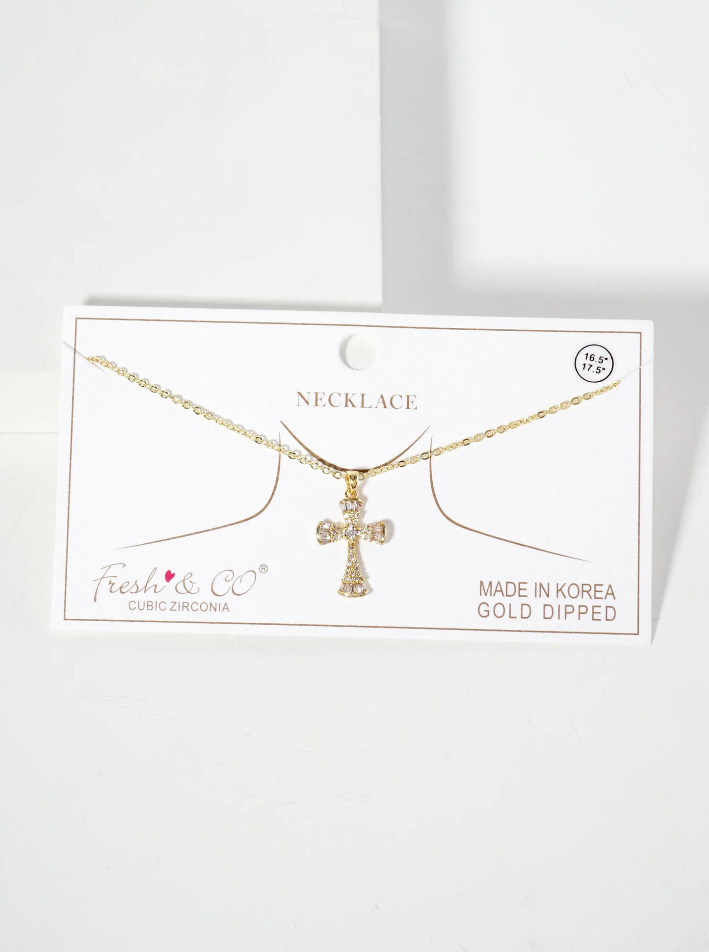 Pave-Set Cubic-Zirconia Cross Pendant 18K-Gold-Dipped Brass Necklace