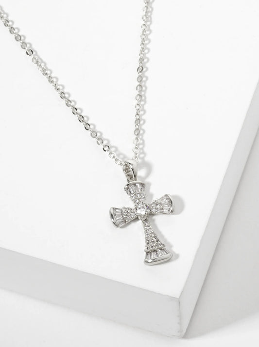 Pave-Set Cubic-Zirconia Cross Pendant 18K-Gold-Dipped Brass Necklace