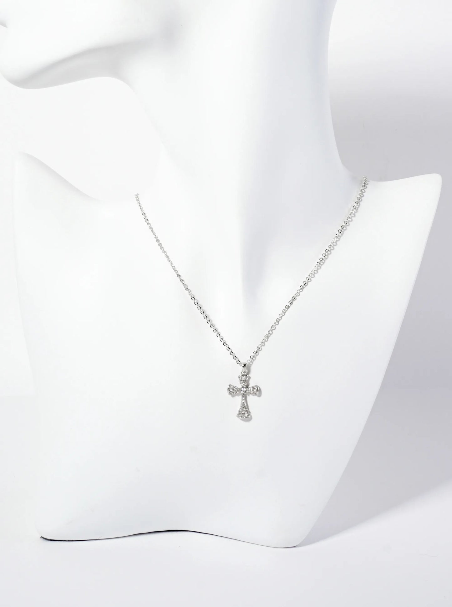 Pave-Set Cubic-Zirconia Cross Pendant 18K-Gold-Dipped Brass Necklace