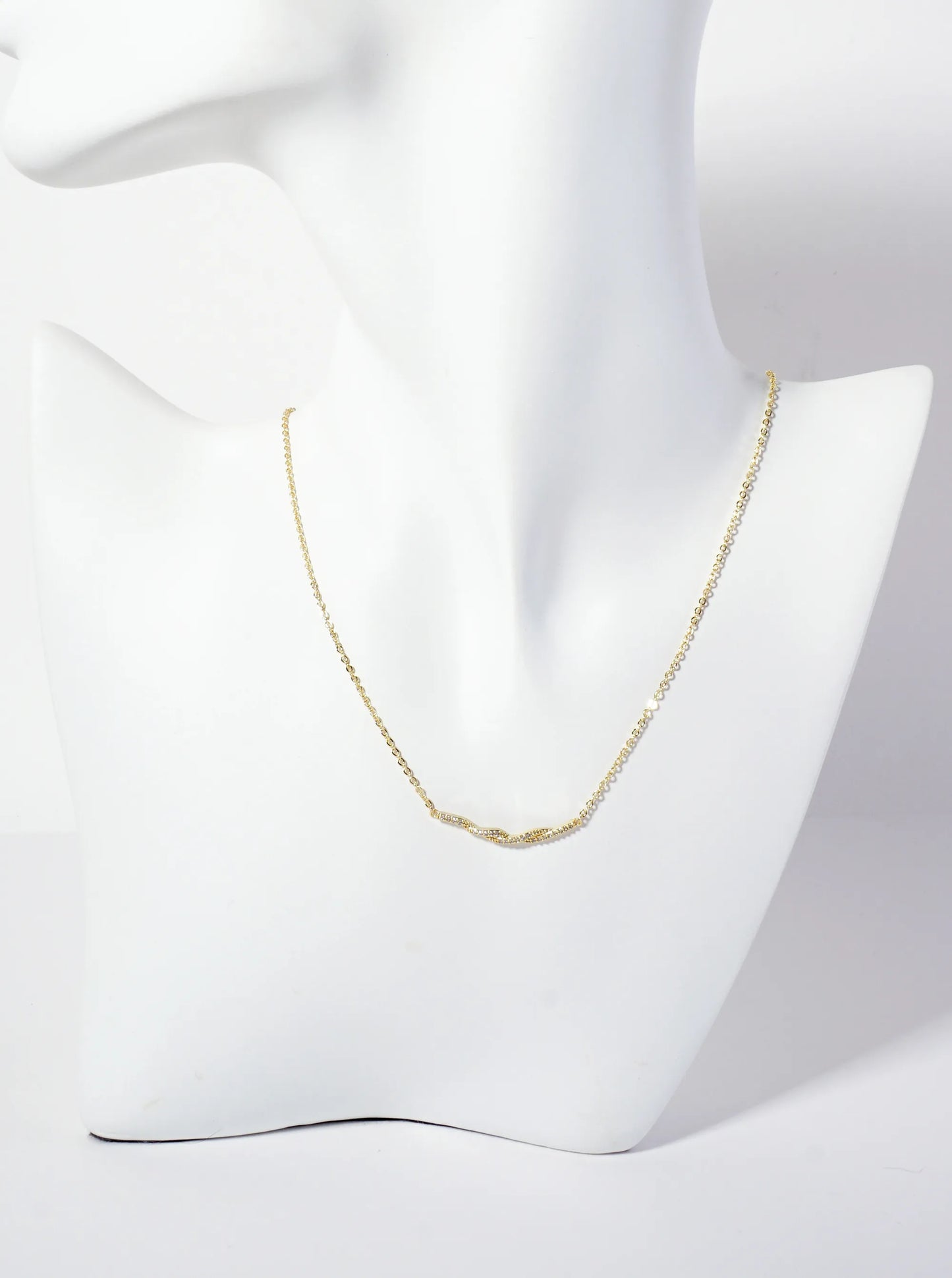 Pave-Set Cubic-Zirconia Curved Interwoven Pendant 18K-Gold-Dipped Brass Necklace