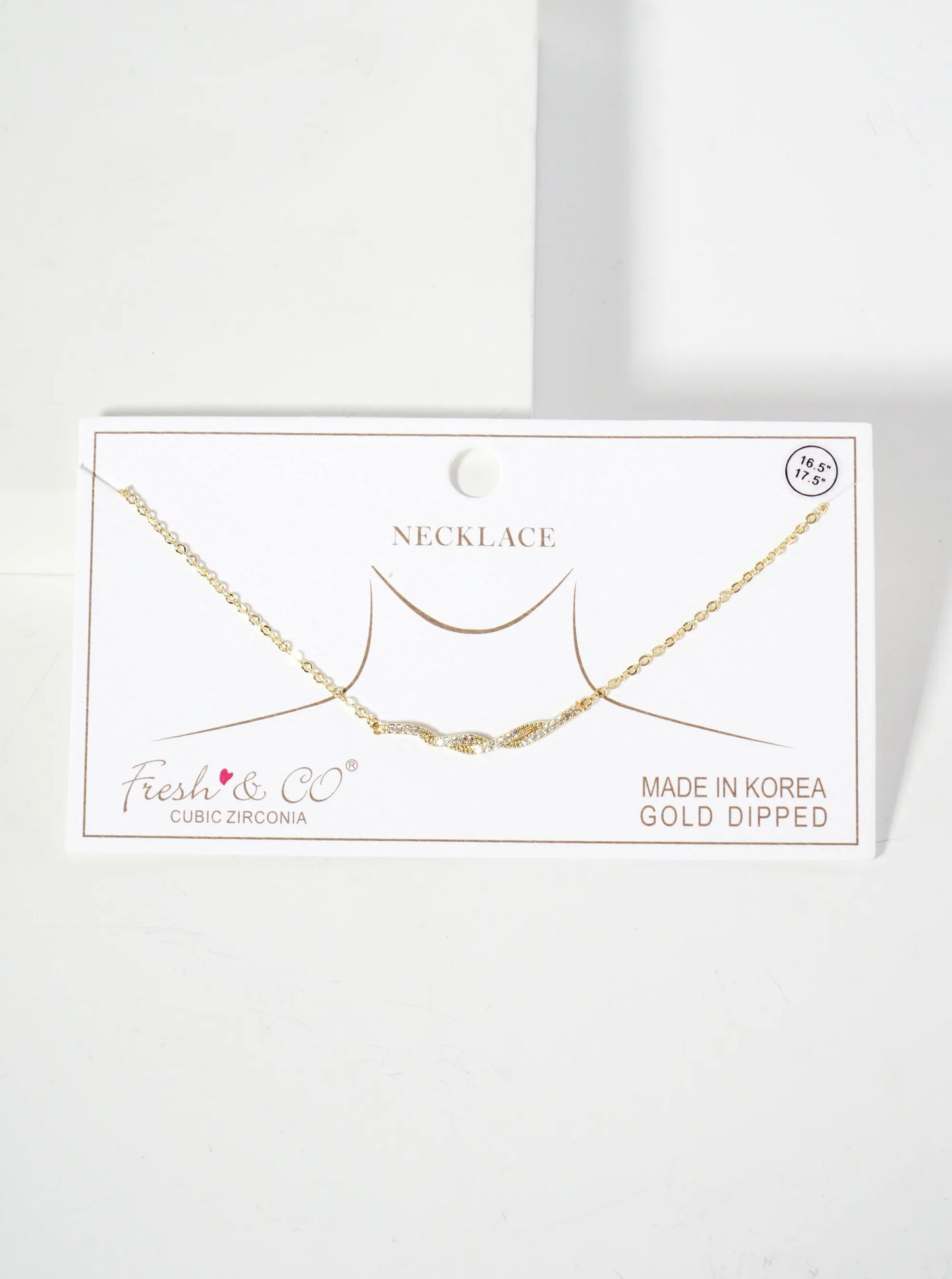 Pave-Set Cubic-Zirconia Curved Interwoven Pendant 18K-Gold-Dipped Brass Necklace