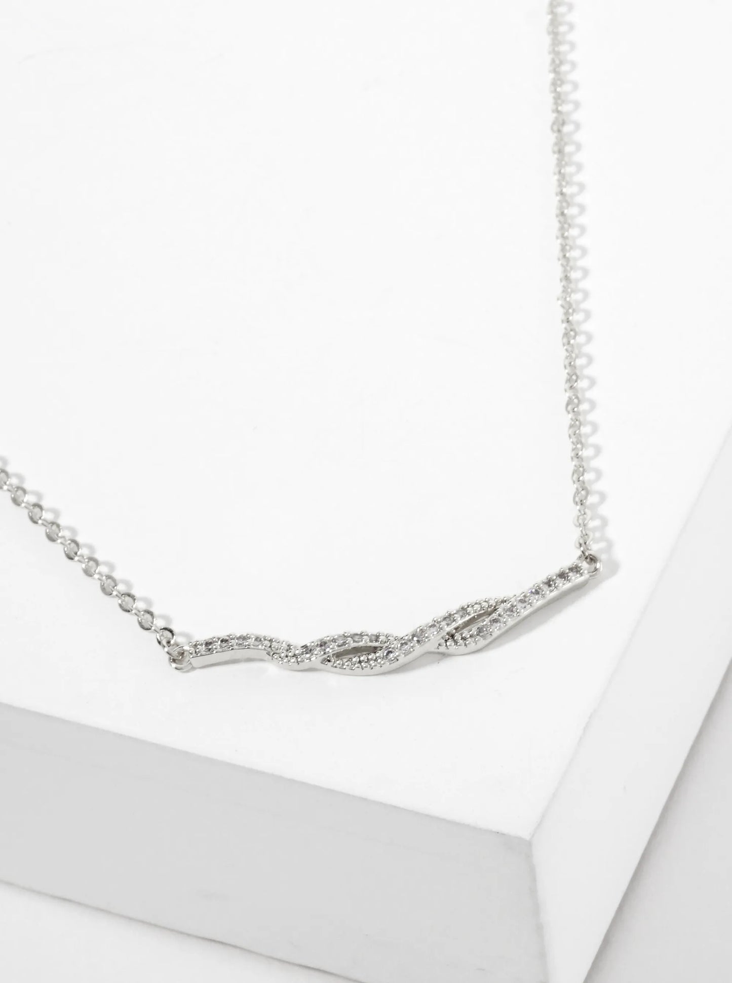 Pave-Set Cubic-Zirconia Curved Interwoven Pendant 18K-Gold-Dipped Brass Necklace