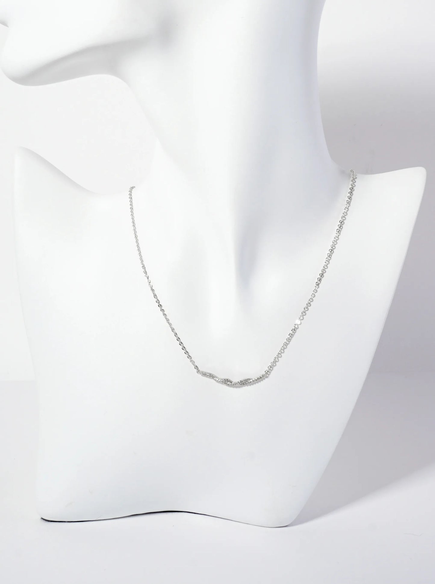 Pave-Set Cubic-Zirconia Curved Interwoven Pendant 18K-Gold-Dipped Brass Necklace