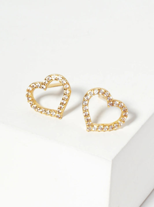 Pave-Set Cubic-Zirconia Cut-Out 9mm Heart 18K-Gold-Dipped Stud Earrings