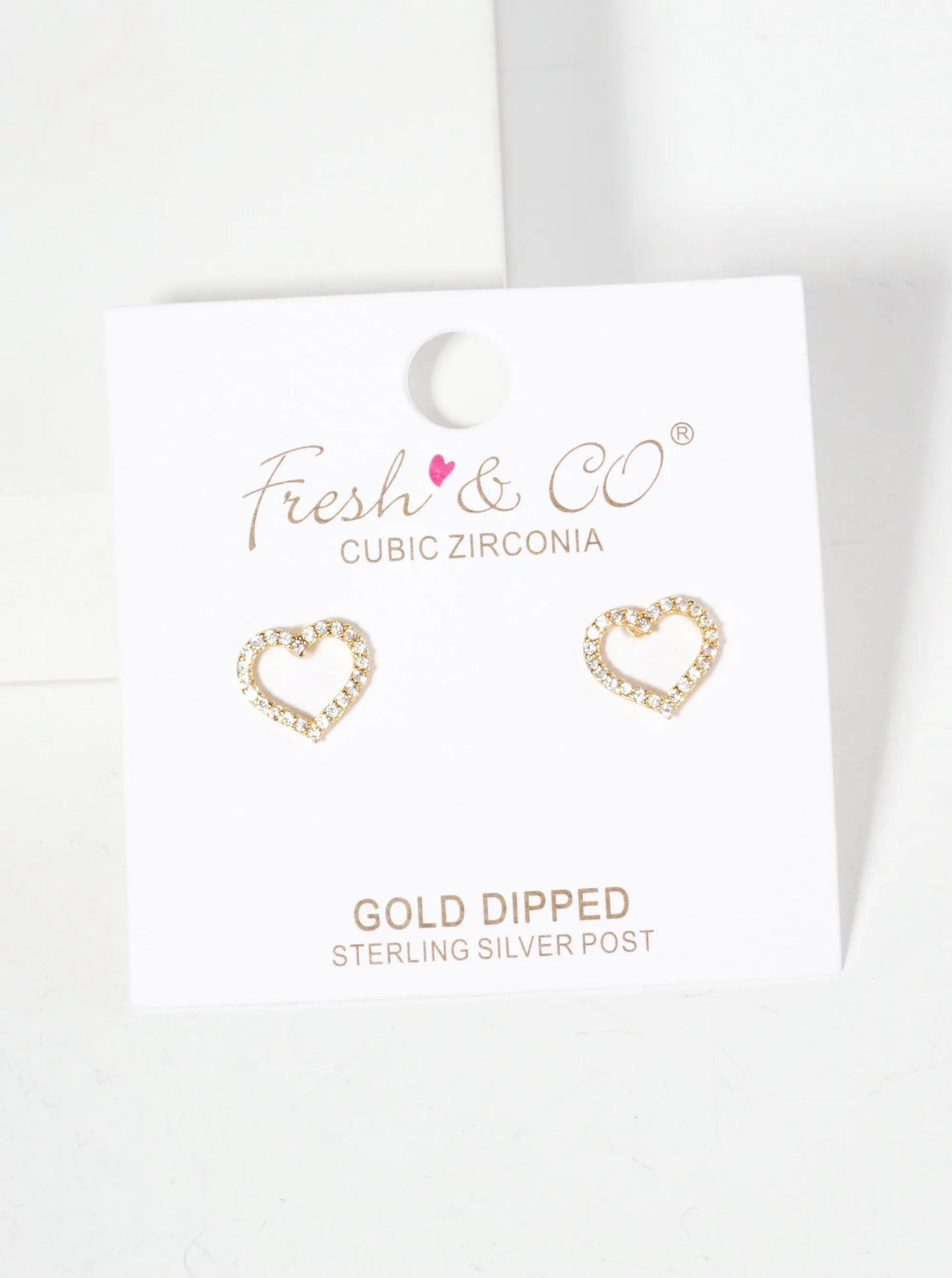 Pave-Set Cubic-Zirconia Cutout 9mm Heart 18K-Gold-Dipped Stud Earrings