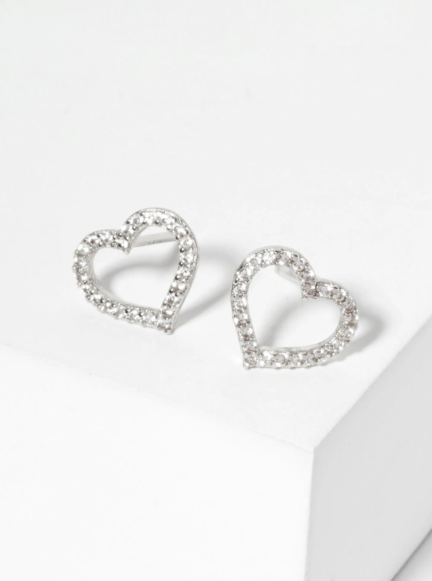Pave-Set Cubic-Zirconia Cutout 9mm Heart 18K-Gold-Dipped Stud Earrings