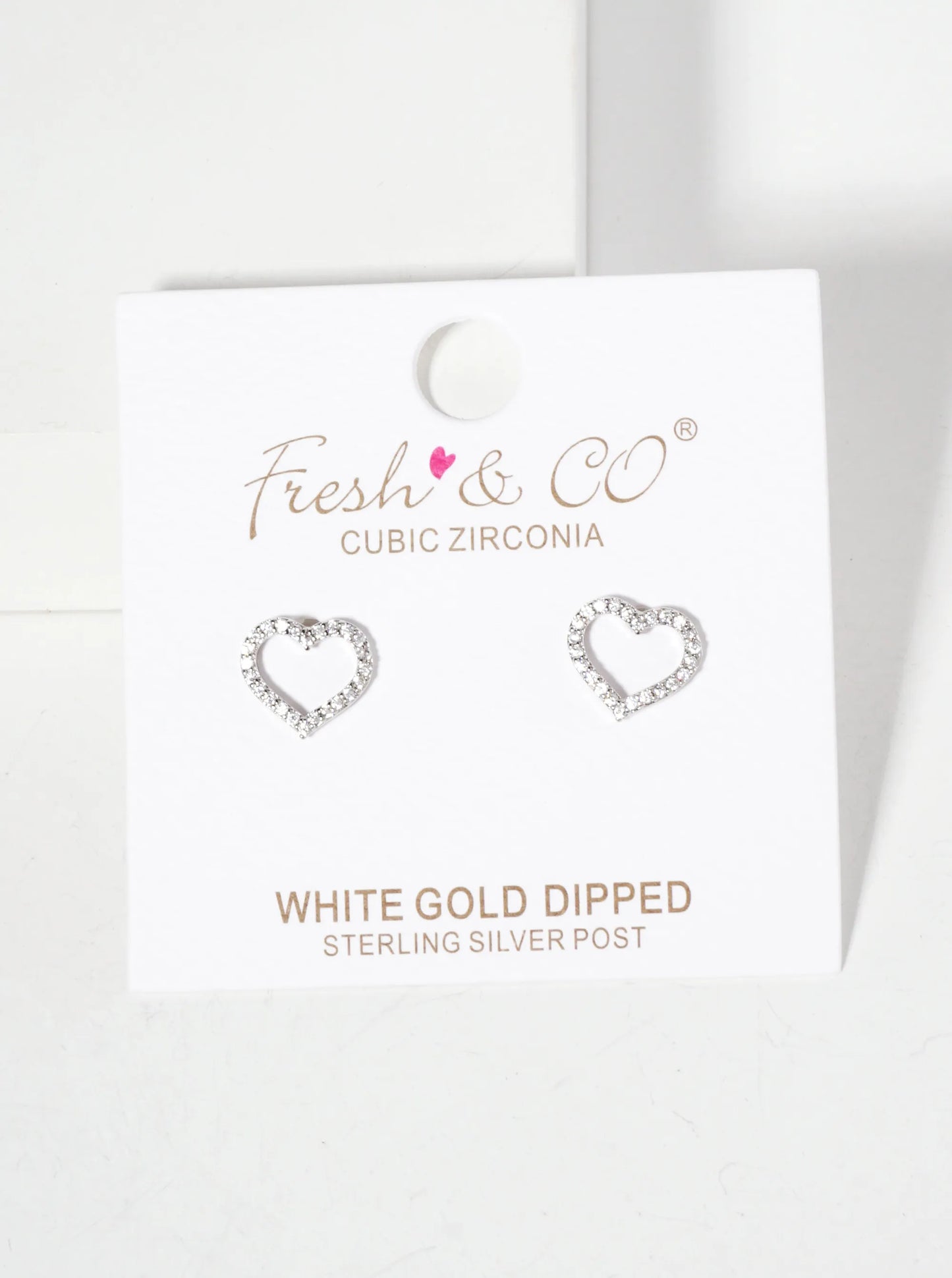 Pave-Set Cubic-Zirconia Cutout 9mm Heart 18K-Gold-Dipped Stud Earrings