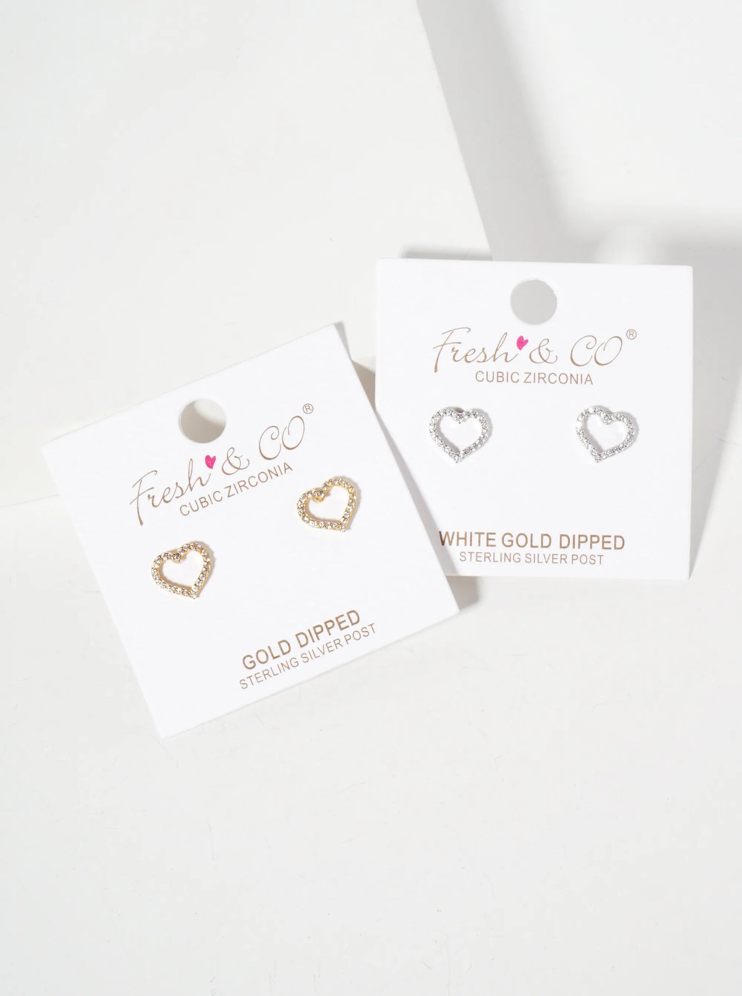 Pave-Set Cubic-Zirconia Cutout 9mm Heart 18K-Gold-Dipped Stud Earrings