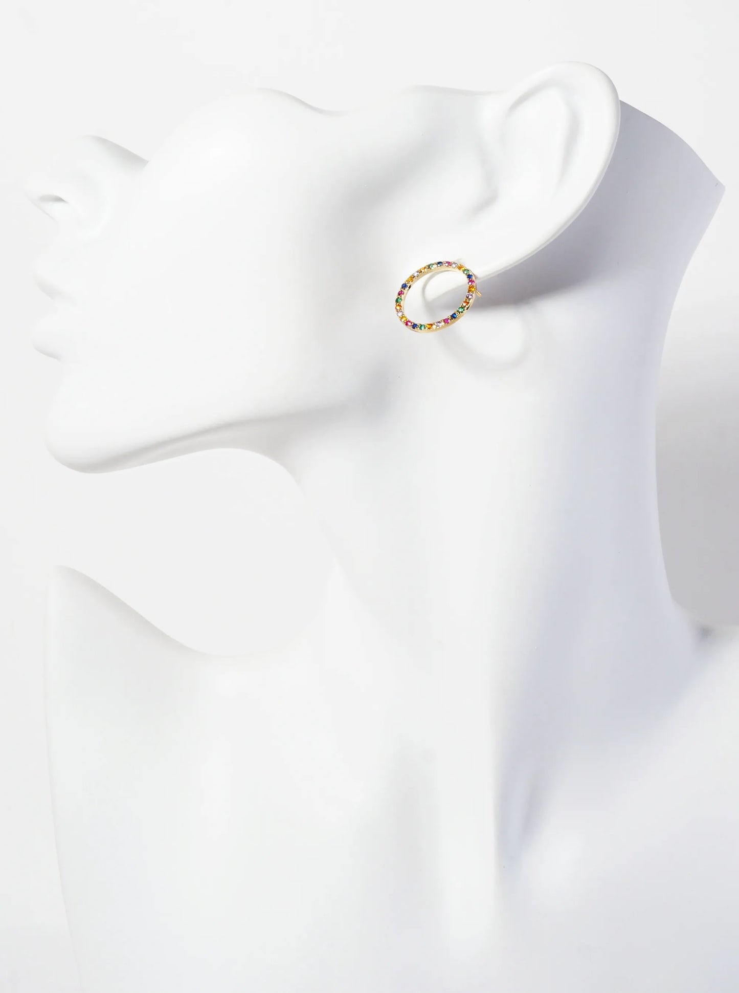 Pave-Set Cubic-Zirconia Delicate Circle 18K-Gold-Dipped Brass Stud Earrings