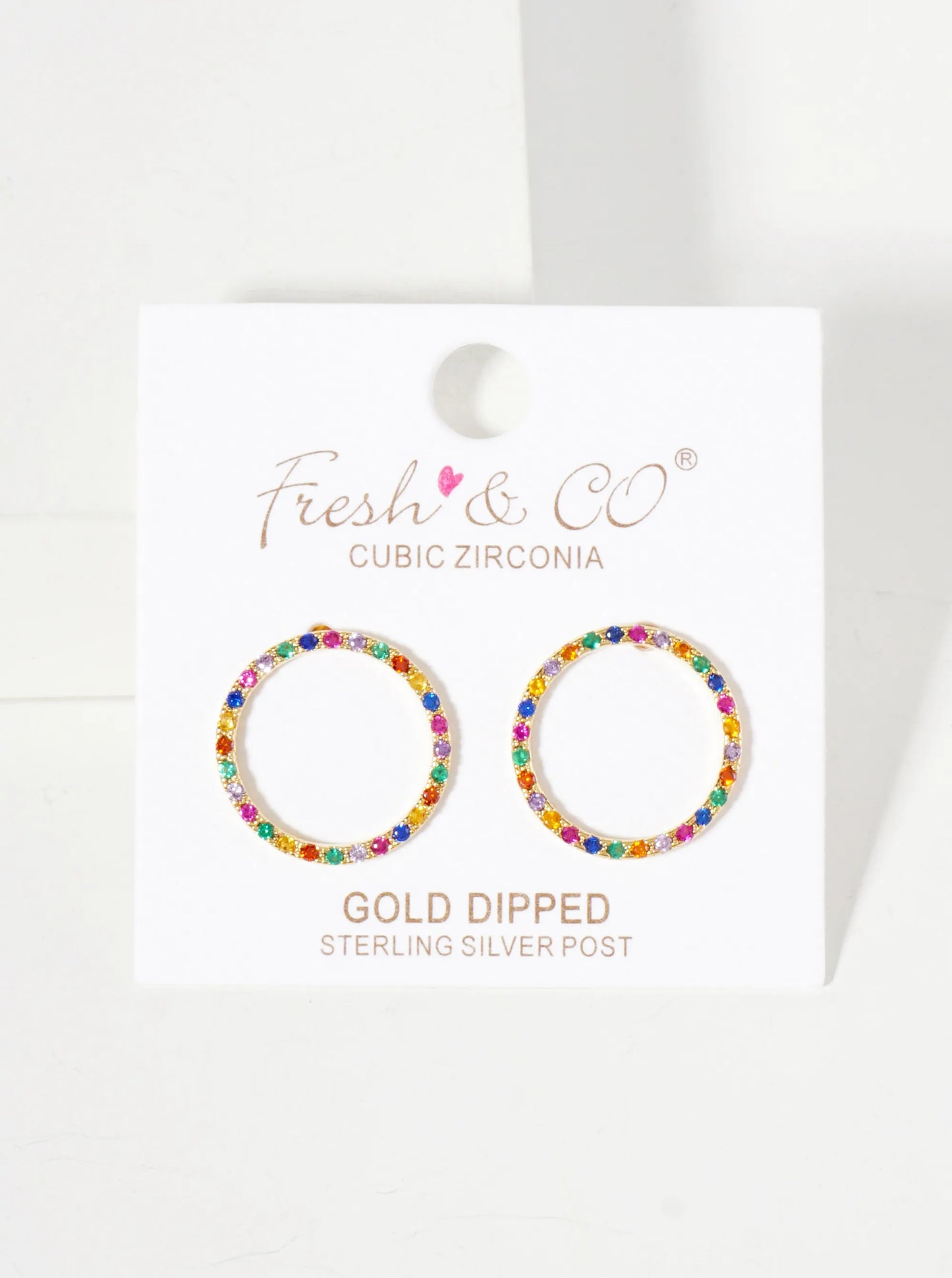 Pave-Set Cubic-Zirconia Delicate Circle 18K-Gold-Dipped Brass Stud Earrings