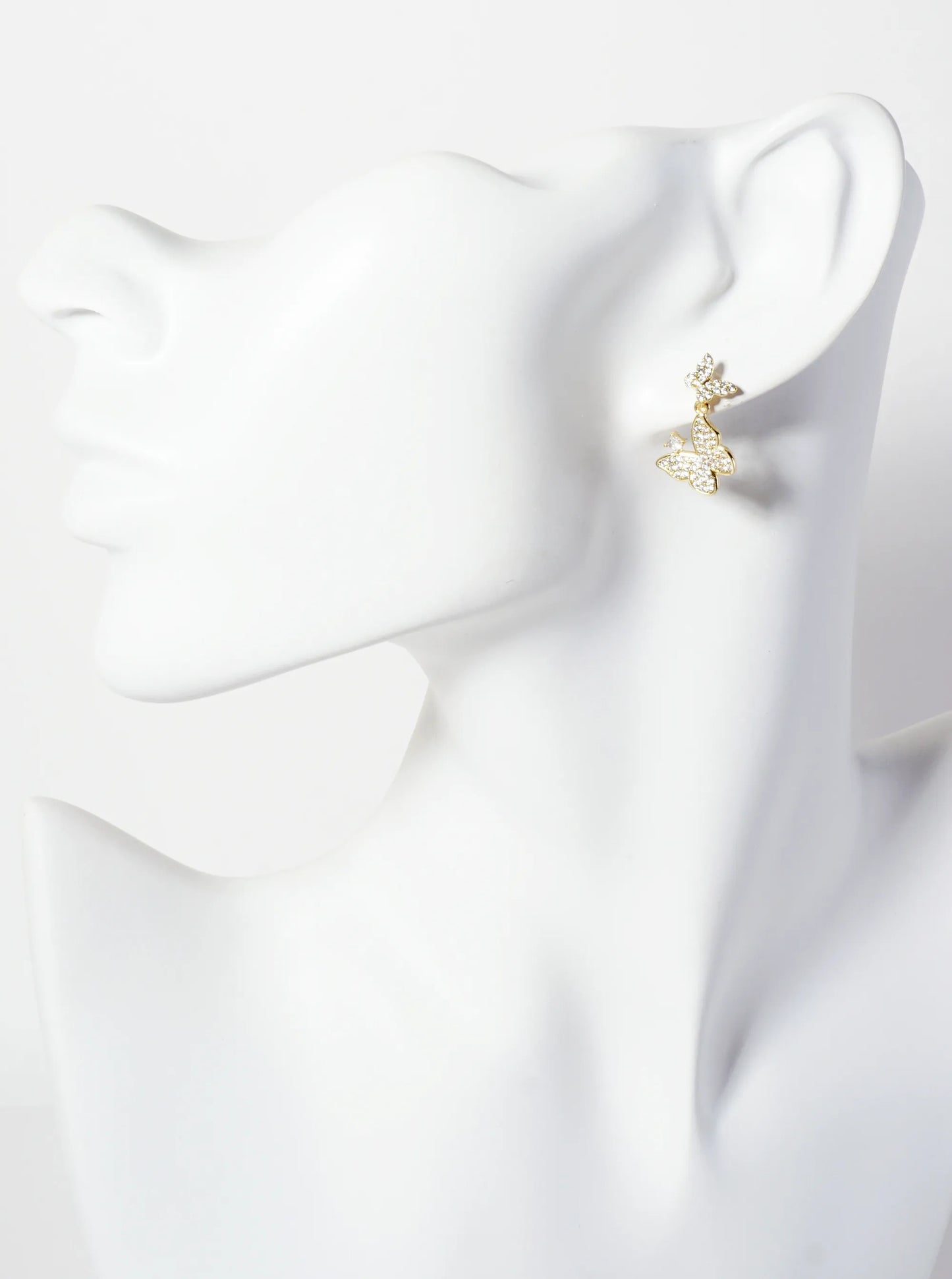 Pave-Set Cubic-Zirconia Double Butterfly Drop 18K-Gold-Dipped Post Earrings
