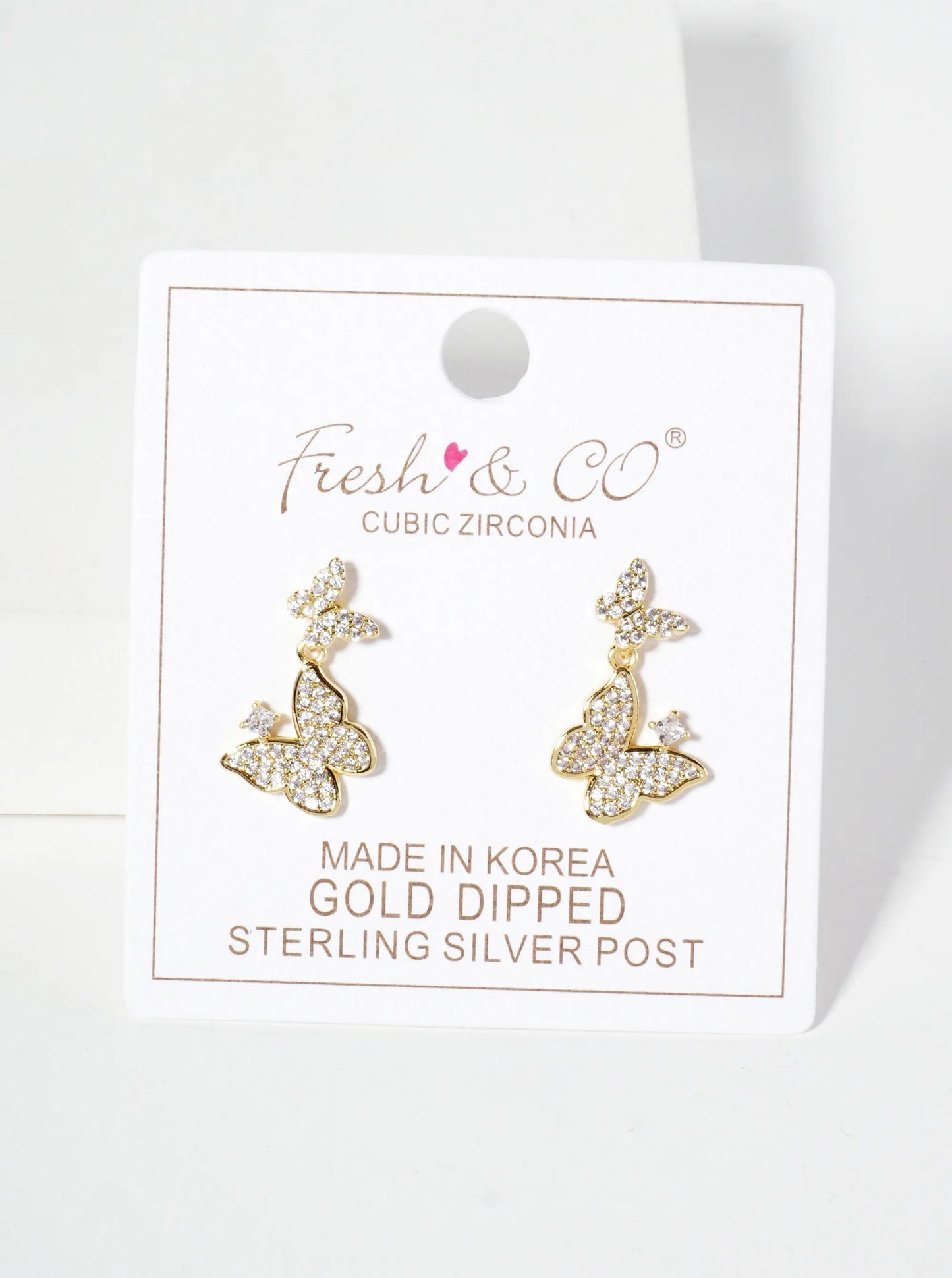 Pave-Set Cubic-Zirconia Double Butterfly Drop 18K-Gold-Dipped Post Earrings