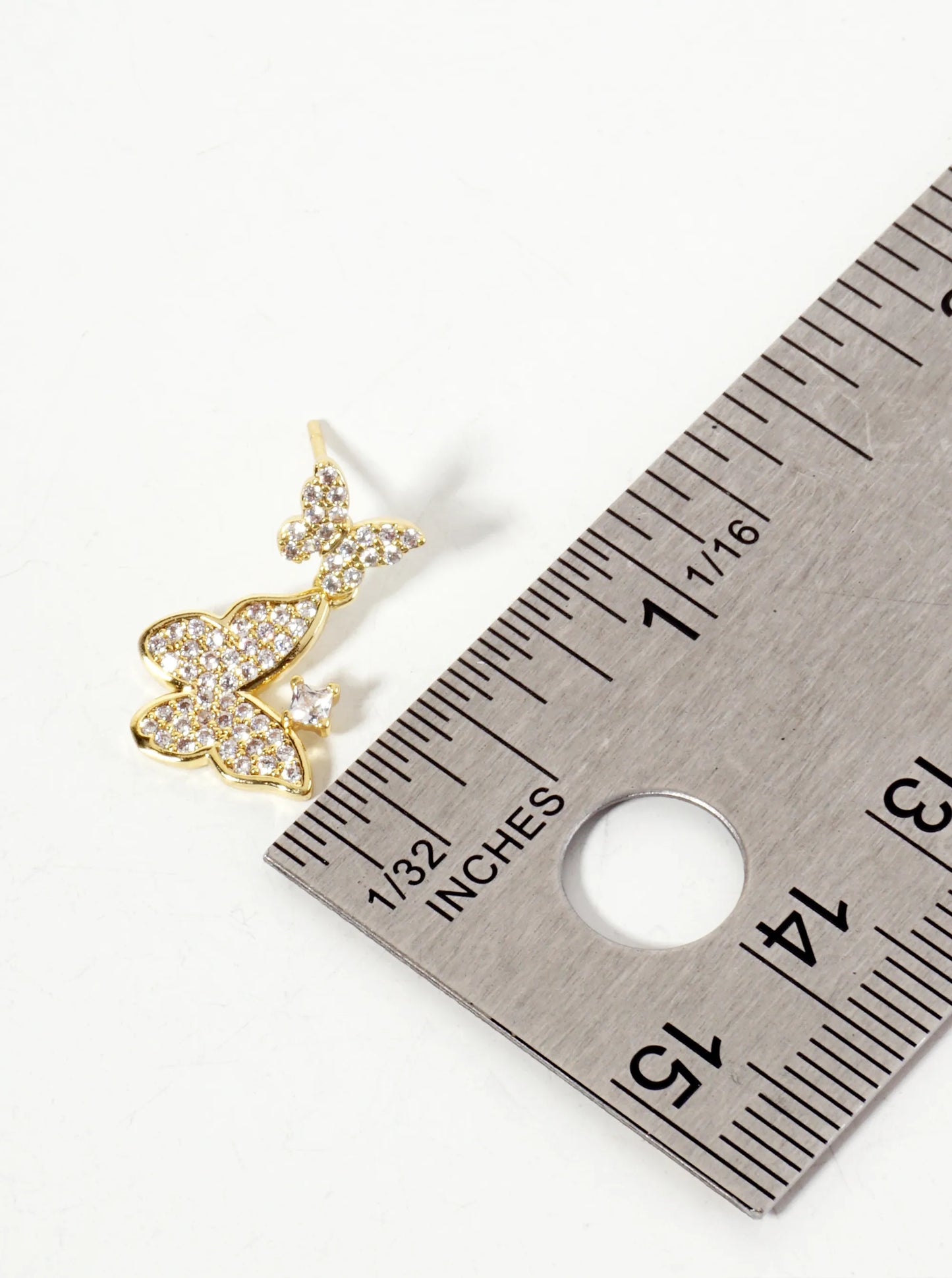 Pave-Set Cubic-Zirconia Double Butterfly Drop 18K-Gold-Dipped Post Earrings