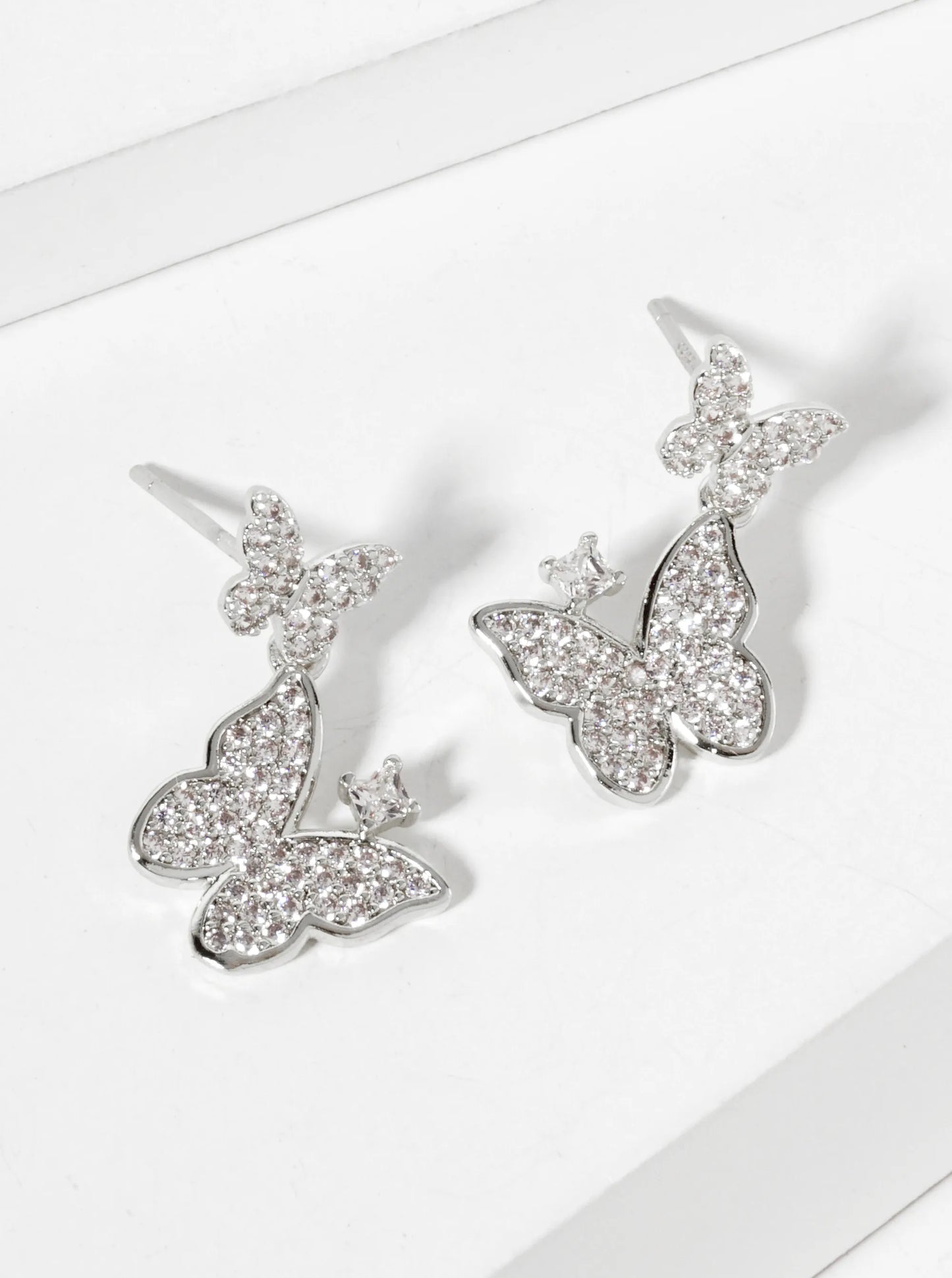 Pave-Set Cubic-Zirconia Double Butterfly Drop 18K-Gold-Dipped Post Earrings
