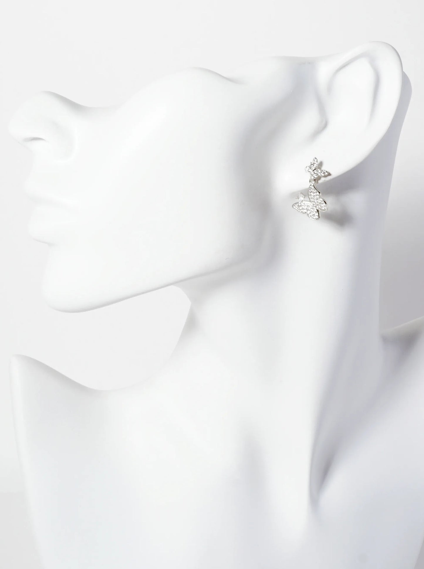 Pave-Set Cubic-Zirconia Double Butterfly Drop 18K-Gold-Dipped Post Earrings
