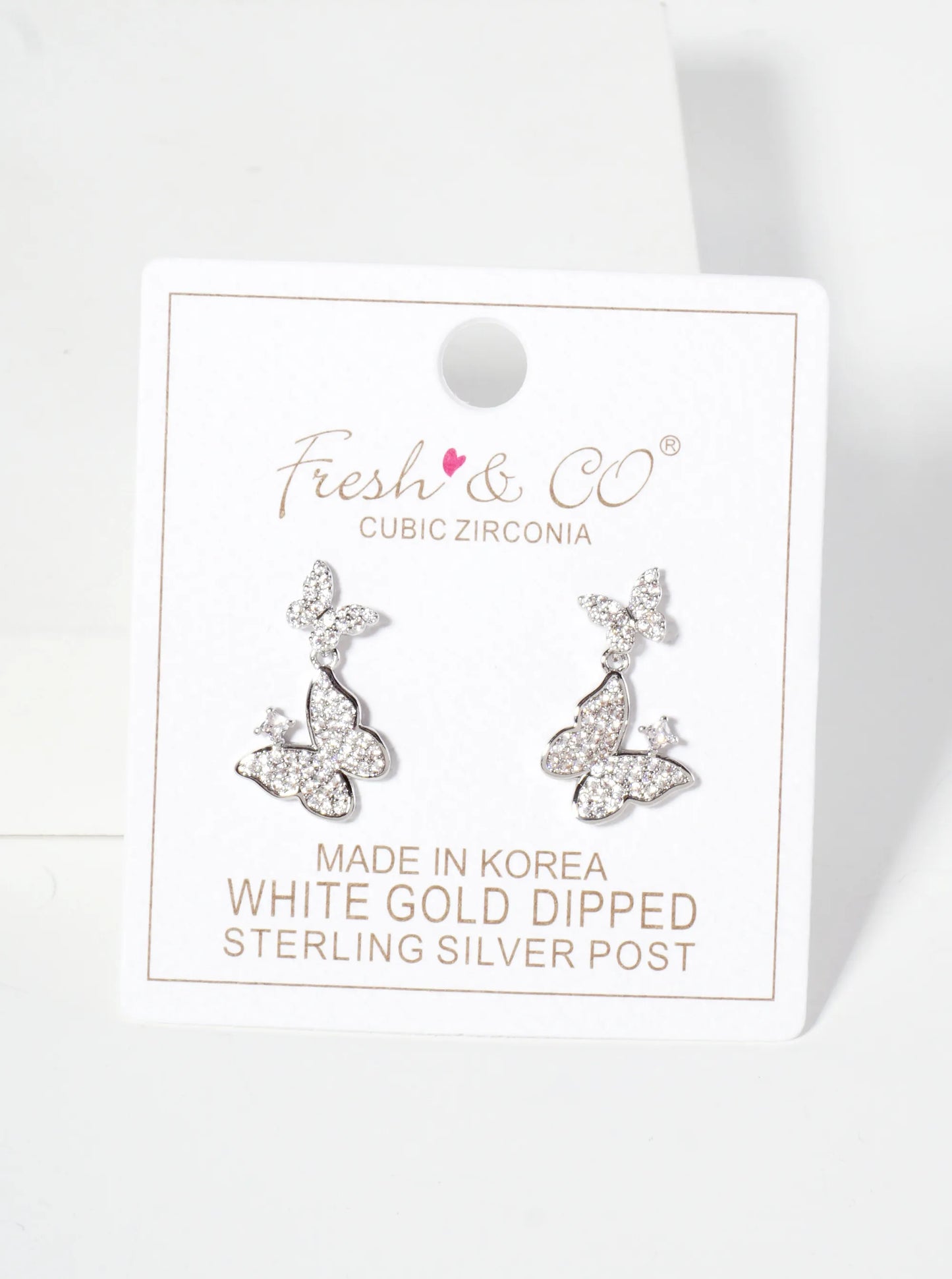 Pave-Set Cubic-Zirconia Double Butterfly Drop 18K-Gold-Dipped Post Earrings
