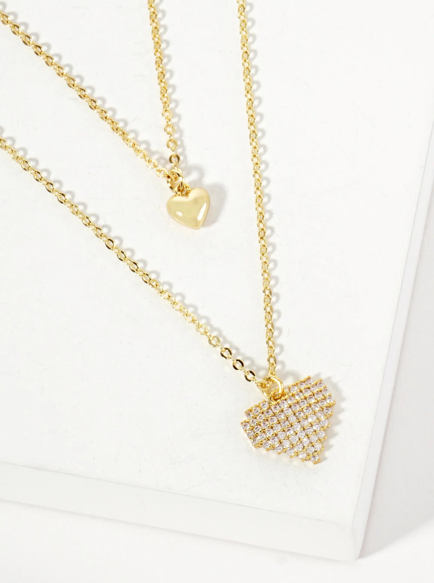 Pave-Set Cubic-Zirconia Double Heart Pendant 18K-Gold-Dipped Layered Necklace