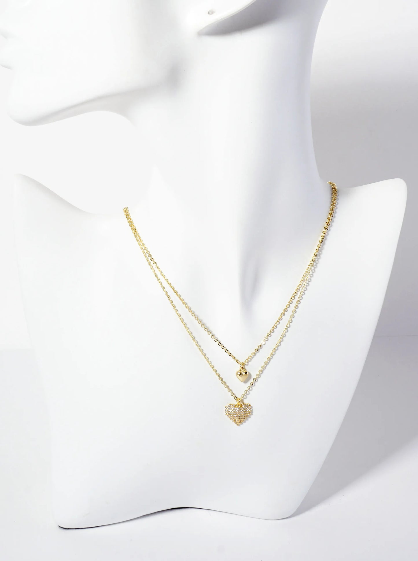 Pave-Set Cubic-Zirconia Double Heart Pendant 18K-Gold-Dipped Layered Necklace