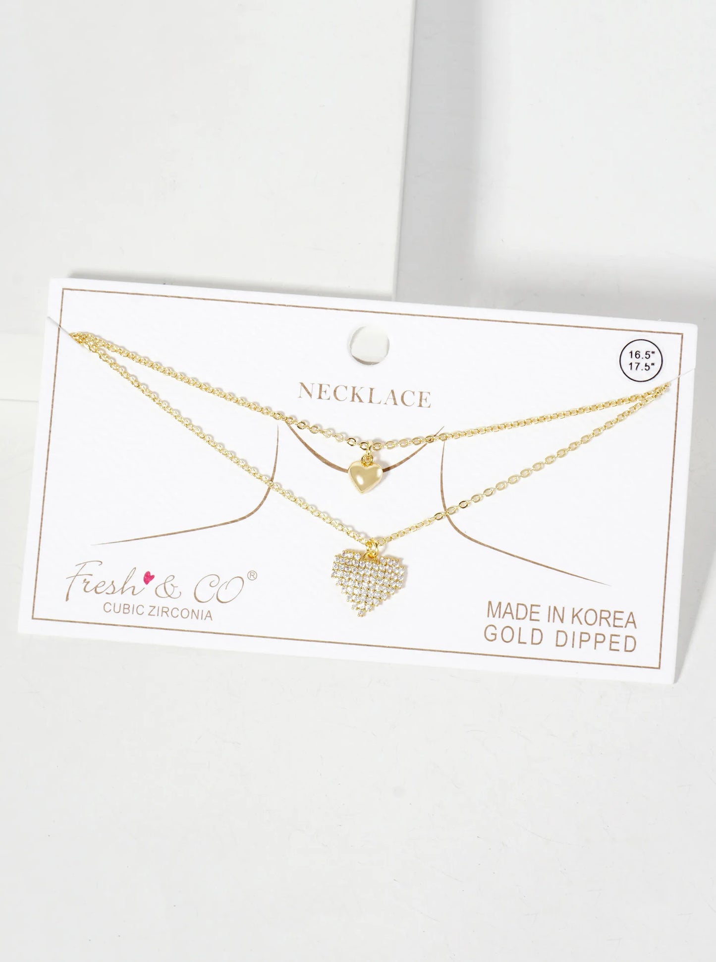 Pave-Set Cubic-Zirconia Double Heart Pendant 18K-Gold-Dipped Layered Necklace