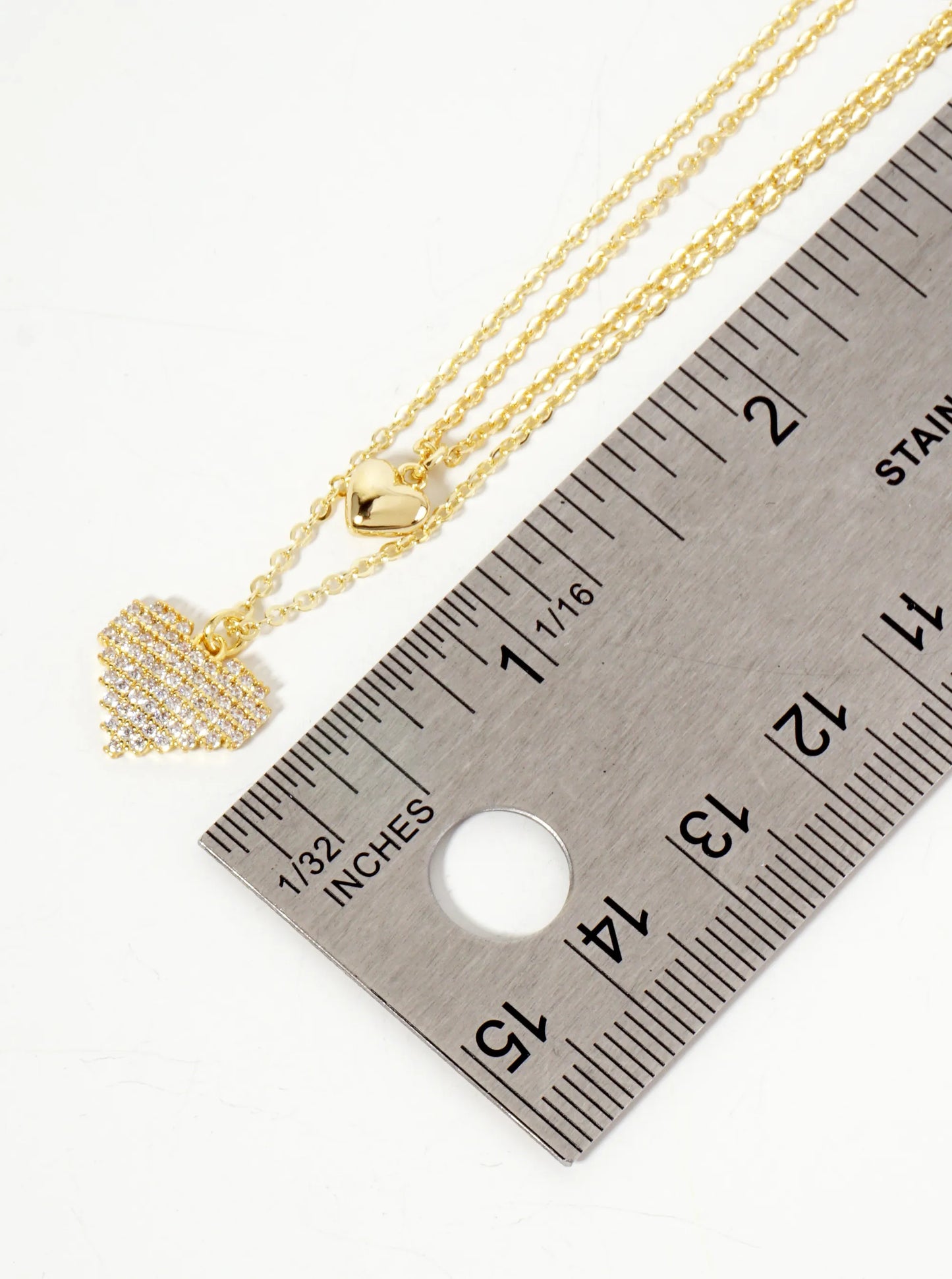 Pave-Set Cubic-Zirconia Double Heart Pendant 18K-Gold-Dipped Layered Necklace