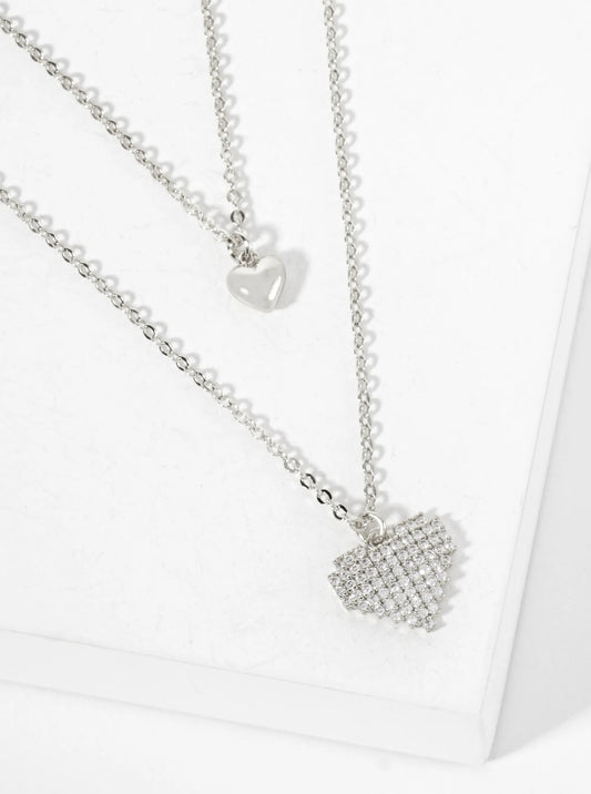 Pave-Set Cubic-Zirconia Double Heart Pendant 18K-Gold-Dipped Layered Necklace