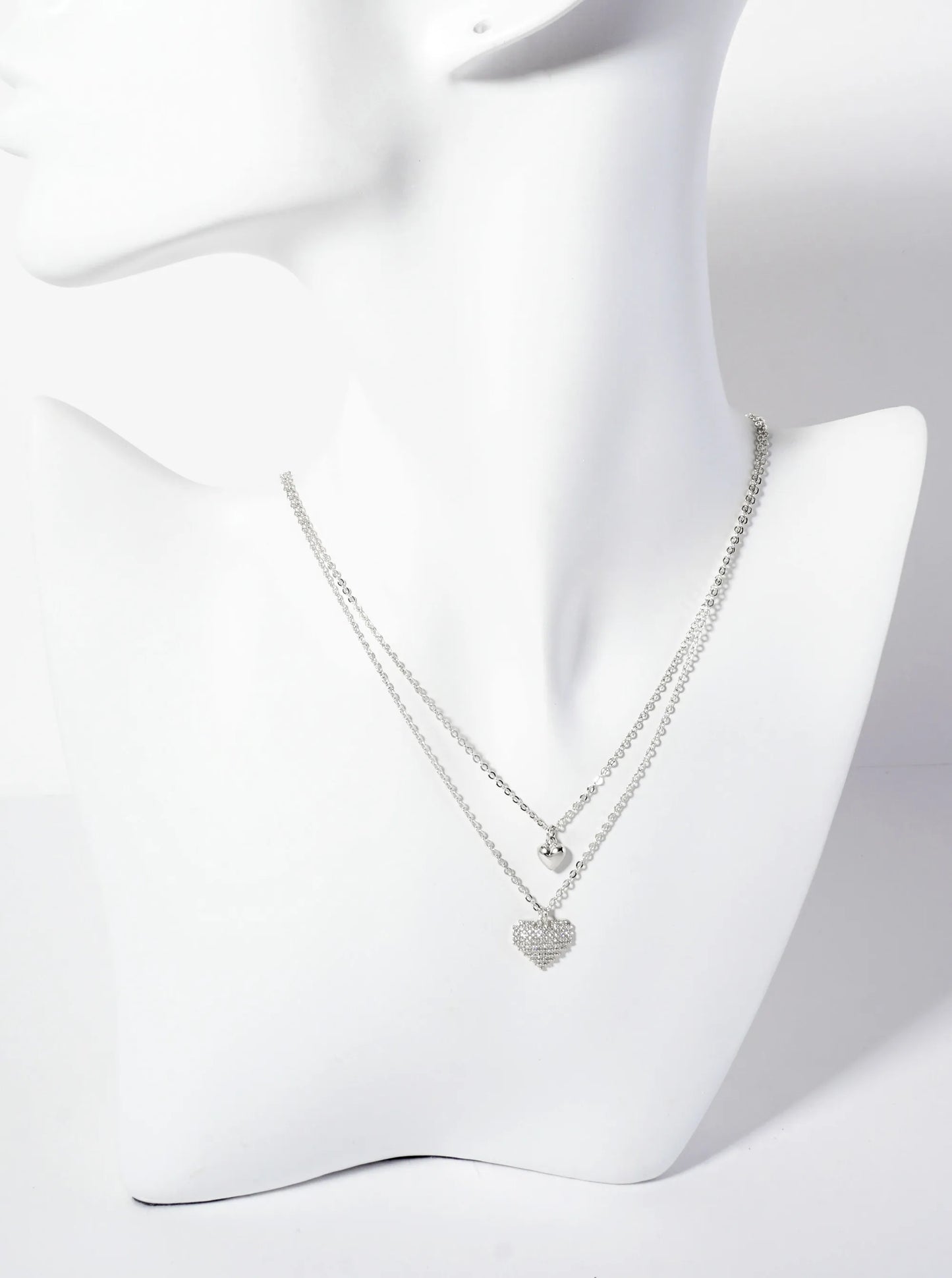 Pave-Set Cubic-Zirconia Double Heart Pendant 18K-Gold-Dipped Layered Necklace