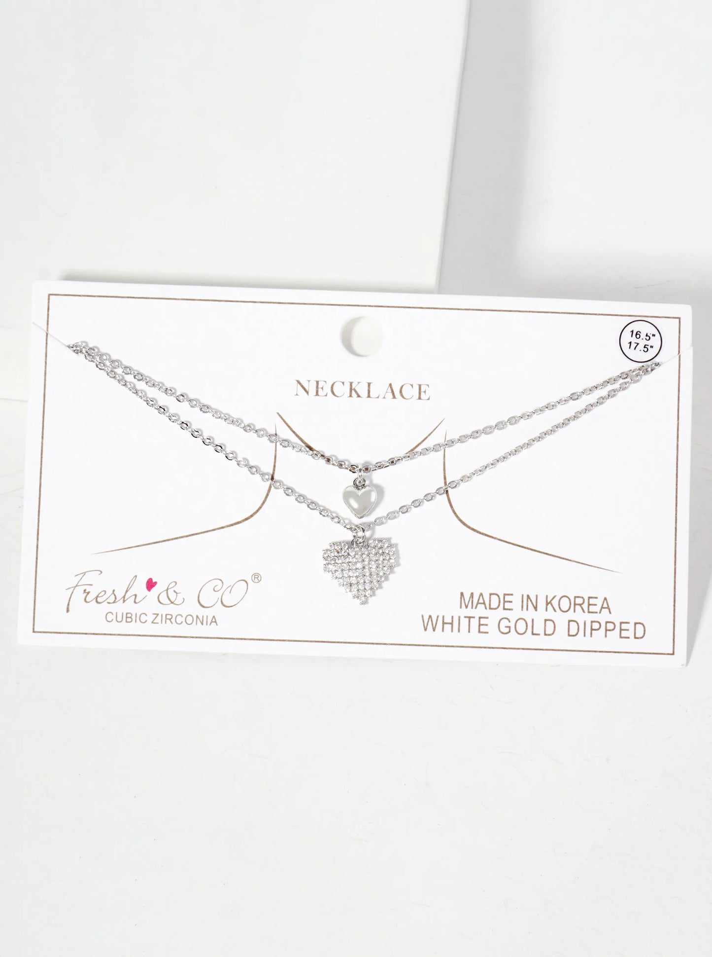 Pave-Set Cubic-Zirconia Double Heart Pendant 18K-Gold-Dipped Layered Necklace