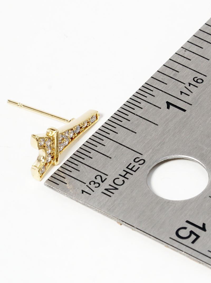 Pave-Set Cubic-Zirconia Eiffel-Tower 18K-Gold-Dipped Stud Earrings