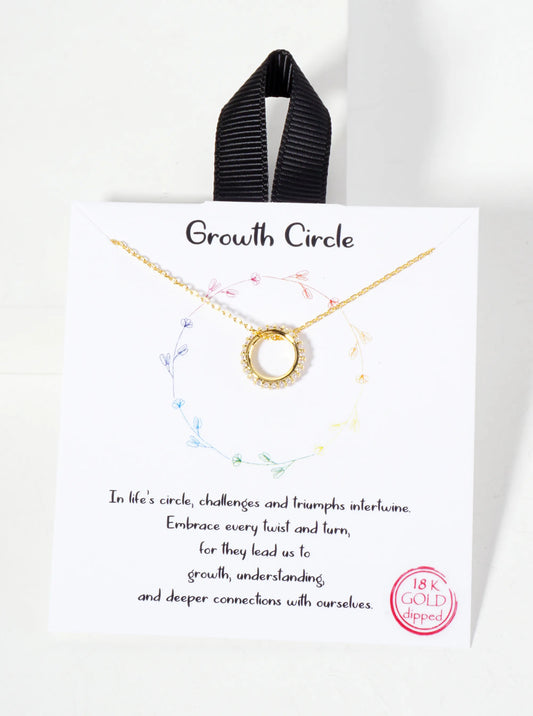 Pave-Set Cubic-Zirconia Growth Circle Pendant 18K-Gold-Dipped Necklace