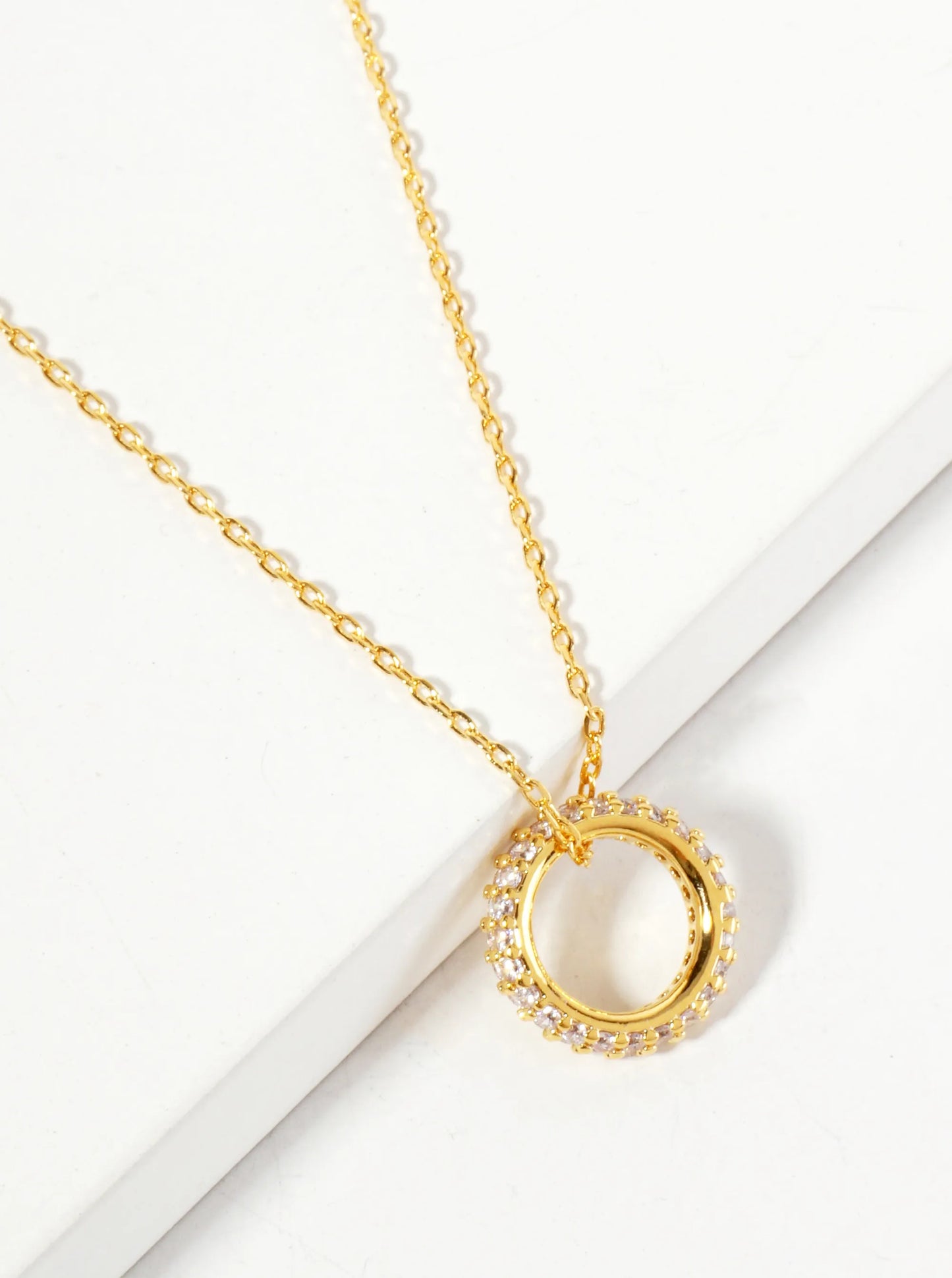 Pave-Set Cubic-Zirconia Growth Circle Pendant 18K-Gold-Dipped Necklace