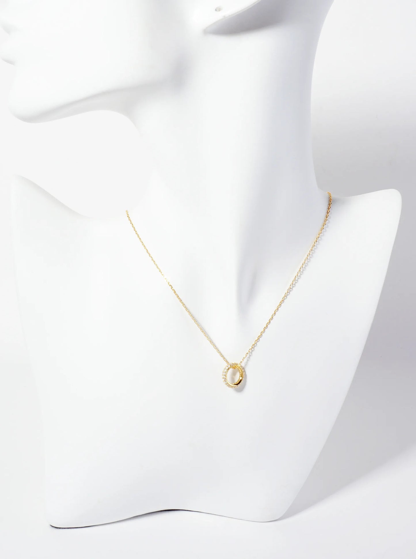 Pave-Set Cubic-Zirconia Growth Circle Pendant 18K-Gold-Dipped Necklace